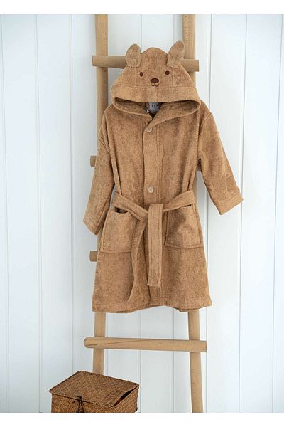 Kirazkids Light Brown Hooded BAmboo Children's BAthrobe