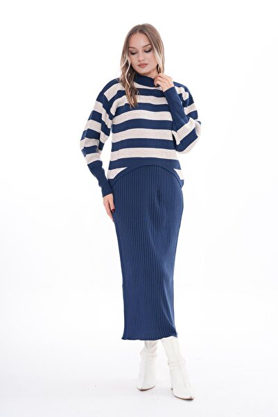ŞİMAL Kadın Çizgi Desenli Triko Örme İkili Takım 255049 -