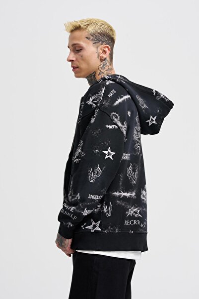 Machinist Чоловіча худі з принтом і застібкою-блискавкою чорного кольору