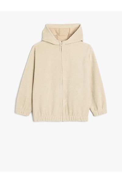 Koton Zippered Pocket Detailed Long Sleeve Basic Hooded Sweatshirt