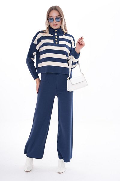 ŞİMAL Knitwear Knitted Double Set - Women's Trousers with Stripe Detail 245311