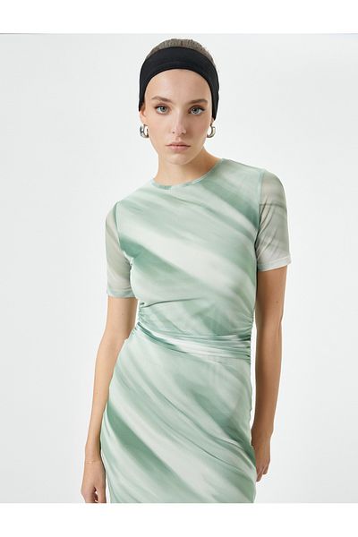 Koton Midi-Bodycon-Kleid Kurzarm Rundhalsausschnitt Schlitz