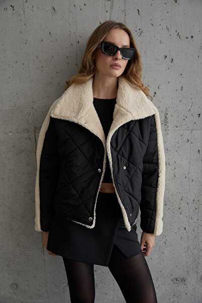 LEVURE Çıt Çıt Detaylı Kapitone Mont SİYAH