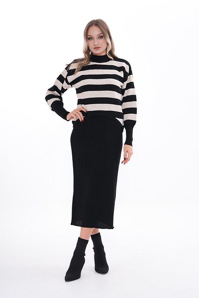 ŞİMAL Striped Knitwear Women's Set 245022   - Knitted Set of Two