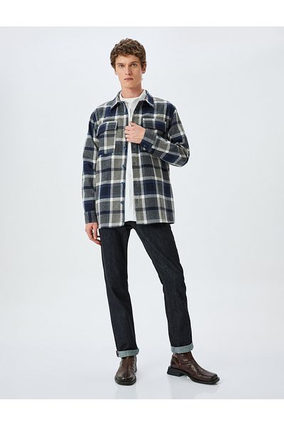 Koton Karierte Holzfällerhemdjacke mit langen Ärmeln und Taschendetail