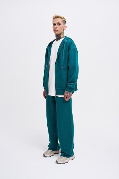 Machinist Ανδρικό Basic Diagonal Zip Petrol Green Hoodie