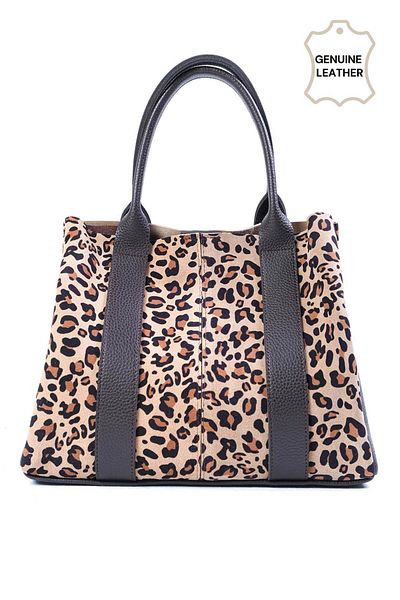 Mio Gusto Genuine Suede Leopard Print Women's Hand and Shoulder Leather Bag