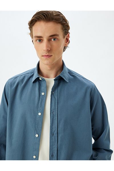 Koton Long Sleeve Cotton Shirt - Half Italian Neckline with Buttons