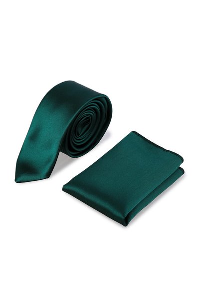 Hatemoğlu Green Satin Tie Handkerchief Set