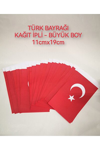 Vatan Büyük Boy Ipli Kağıt Türk Bayrağı 11cmx19cm 1 Adet 40lı