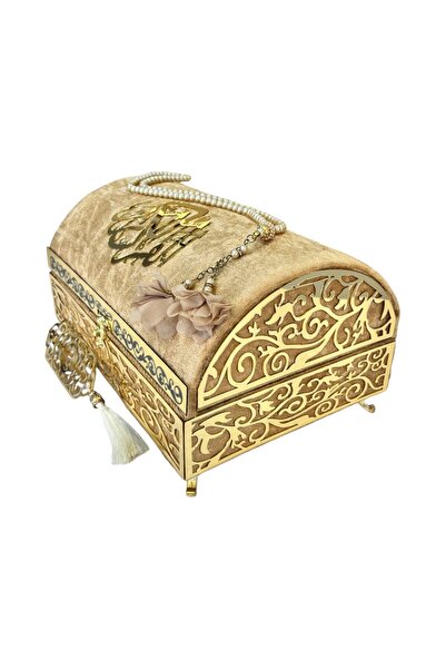 Mustafa Ediz İsme Özel Gold Kadife Kaplı Define Sandıklı Kuranı Kerim Seti