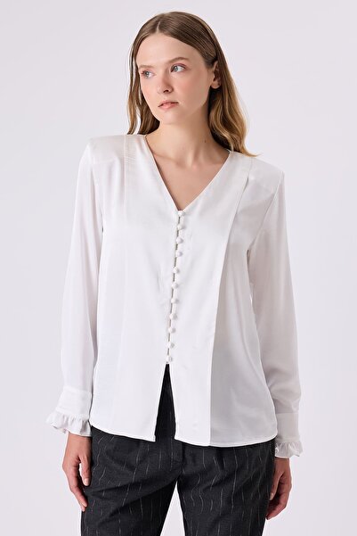 FEVER Düğme detaylı saten bluz