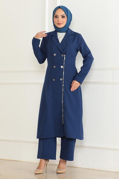 Modamihram Indigo Suit 19219 - with Button Detail and Zipper