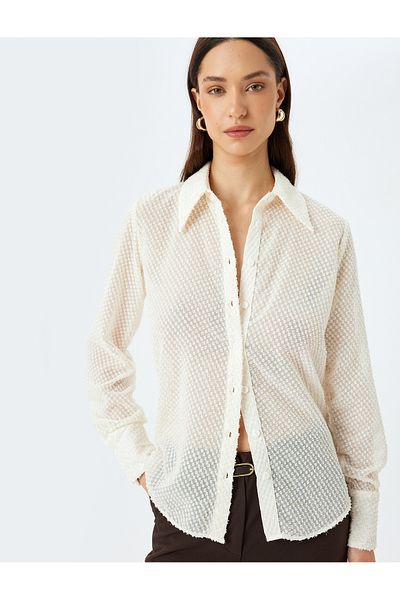 Koton Long Sleeve Textured Semi Sheer Shirt