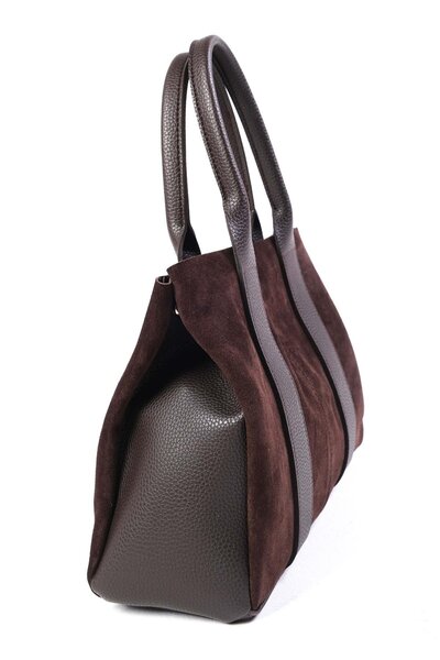 Mio Gusto Dámská kabelka z pravého semiše do ruky a přes rameno v hnědé barvě