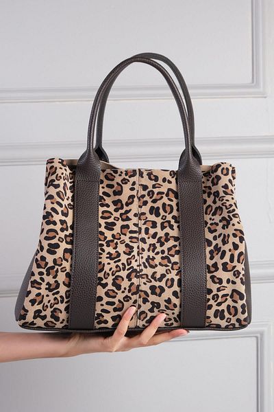 Mio Gusto Genuine Suede Leopard Print Women's Hand and Shoulder Leather Bag