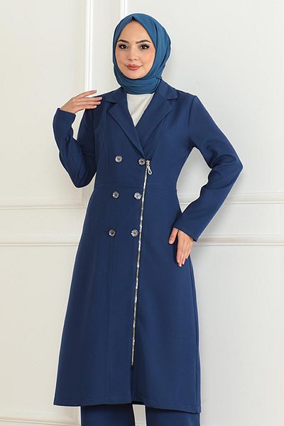 Modamihram Indigo Suit 19219 - with Button Detail and Zipper