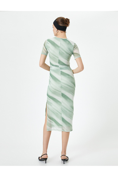 Koton Midi Bodycon Elbise Kısa Kollu Bisiklet Yaka Yırtmaçlı