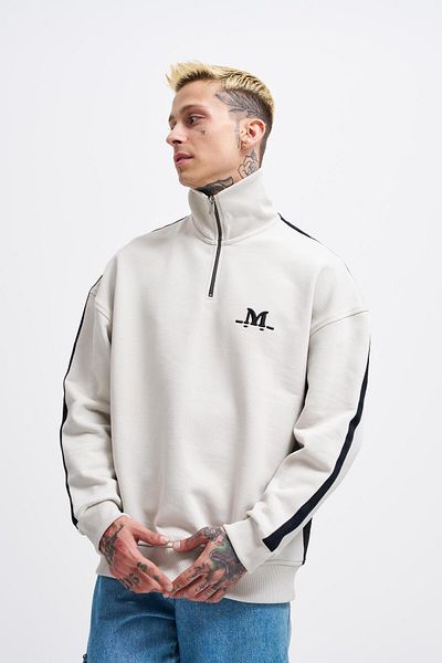 Machinist Мъжки сив суитшърт с райета и висока яка
