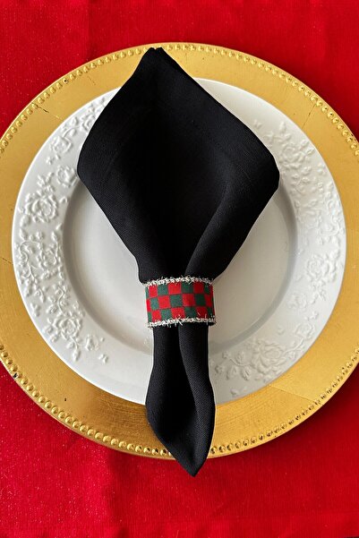 FANTASTIC 6 Pcs Red Glitter Checkers - Handmade Woven Napkin Ring & Napkin Ring