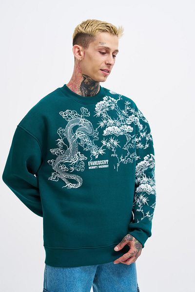 Machinist Ανδρικό φούτερ Dragon Printed Petrol Green