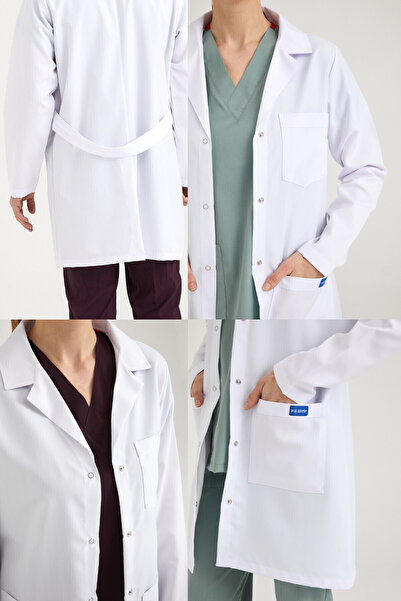 Pozitif Üniforma Men's White Classic Collar Doctor Apron Nurse Pharmacist Teacher Laboratory - Alpaca Fabric