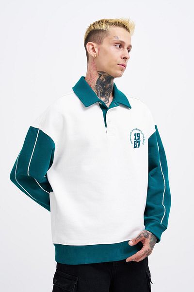 Machinist Ανδρικό φούτερ Ecru Polo - Contrast Piped, OIL GREEN