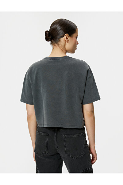 Koton Crop Tričko s krátkým rukávem Crew Neck Bled Effect Cotton