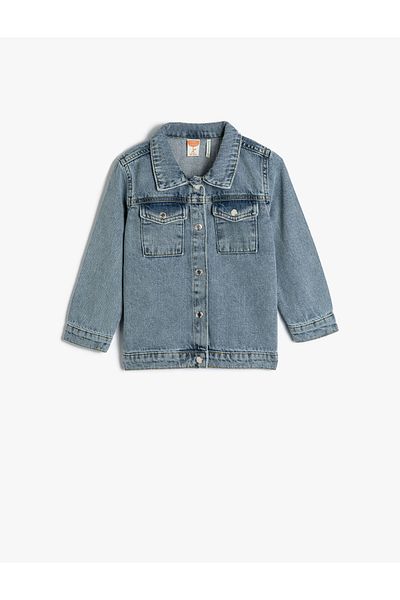 Koton Denim Jacket Long Sleeve Flap Front Pocket Cotton