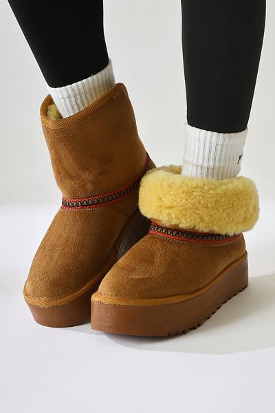 Limoya Γυναικείες μπότες Sin Taba Suede Πτυσσόμενες με Γούνα Εσωτερικά, Γυναικεία Μποτάκια