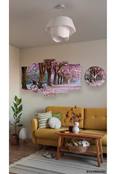 A2ZTR Duvar Mdf Tablo 5 Parça Set Ve saatli