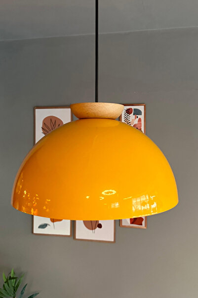 Bamyum Yimpi Sarı Avize Ahşap Tekli Sarkıt Salon Kuaför Cafe Dekoratif Aydınl...