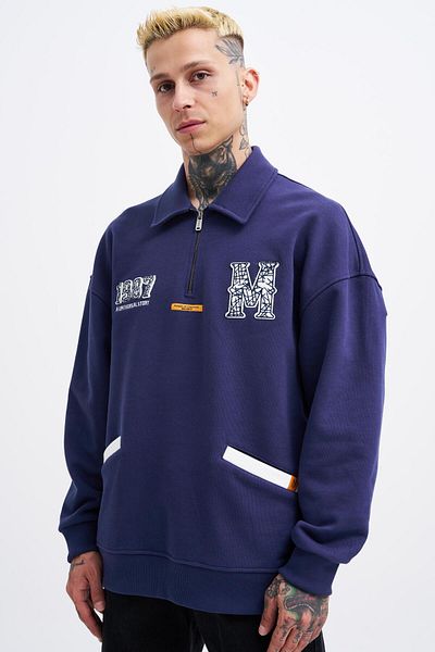 Machinist Ανδρικό φούτερ με φερμουάρ Polo Navy Blue