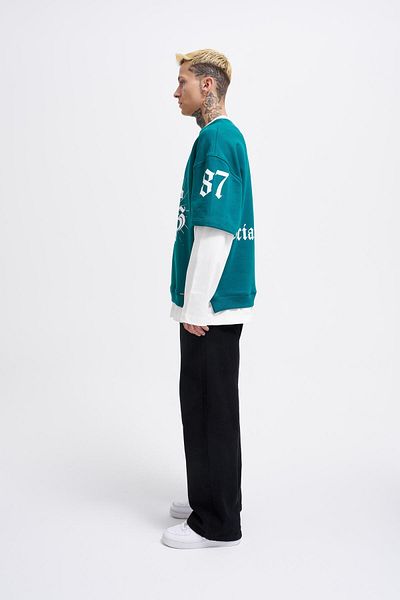 Machinist Ανδρικό φούτερ Contrast Layered Petrol Green Ecru