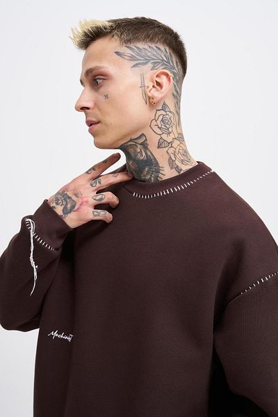 Machinist Мъжки суитшърт Blanket Stitch в тъмнокафяво