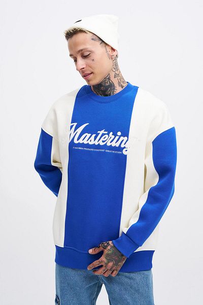 Machinist Sweat pentru bărbați Mastering Slogan Broderie Soft Blue-ecru