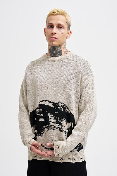Machinist Men's Silhouette Pattern Stone Sweater