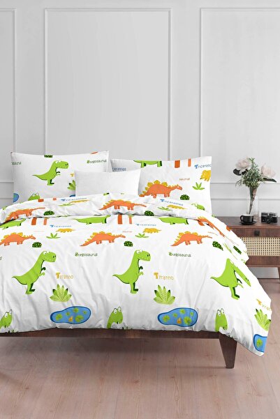 Eponj Home Junior Nevresim Seti Tek Kişilik Dinolar Beyaz