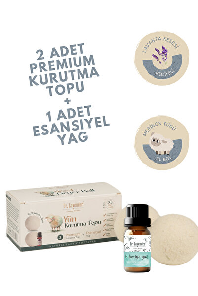 Dr.Lavender %100 Merinos Yünü XL Boy Çamaşır Kurutma Topu 50 GR.+ Biberiye Ya...