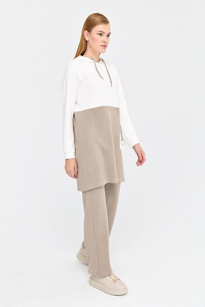 Esswaap Mink Color Block Pique Textured Trousers Set