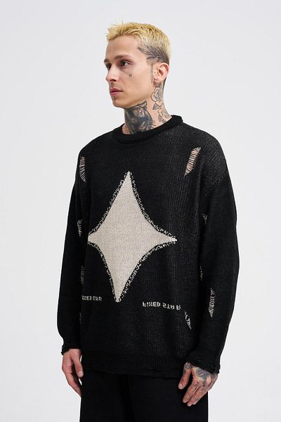 Machinist Men's Patterned Black Sweater