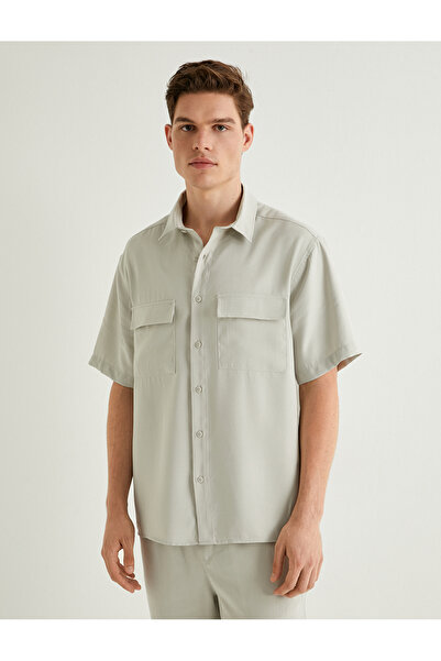 Koton Short Sleeve Shirt Buttoned Flap Pocket Detail Viscose Fabric Regular Fit