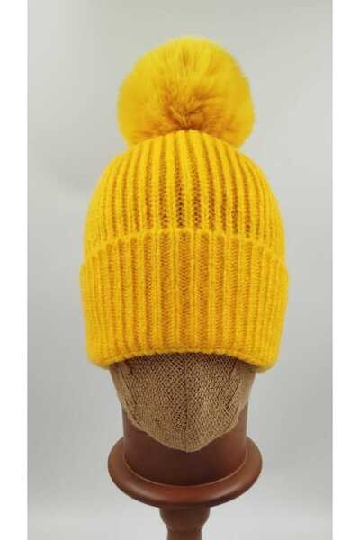 OnMyHead Sarı Örgülü Katlamalı Ponponlu Bere