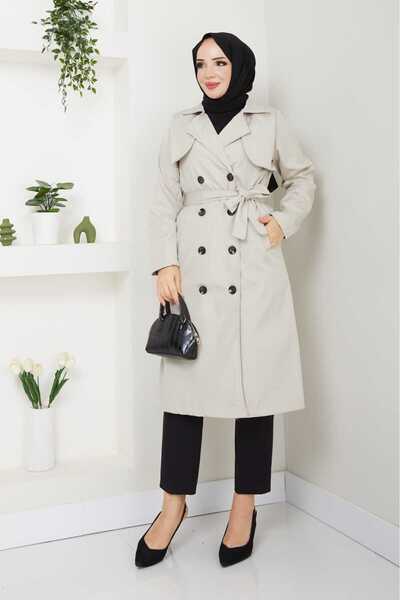 modapark.ist Kadın Belden Kemerli Cepli Trençkot