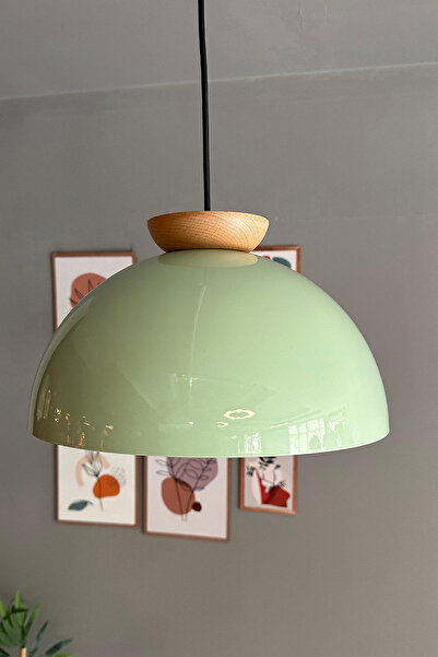 Bamyum Yimpi Mint Avize Ahşap Tekli Sarkıt Salon Kuaför Cafe Dekoratif Aydınlatma Pastane