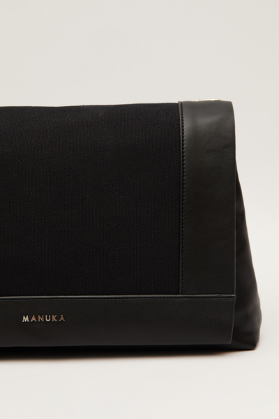 Manuka Černá plátěná kožená taška s klapkou