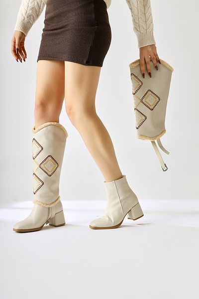 Limoya Hilka Ethnic Pattern Skin Color Beige Bootie - Αφαιρούμενες γυναικείες μπότες