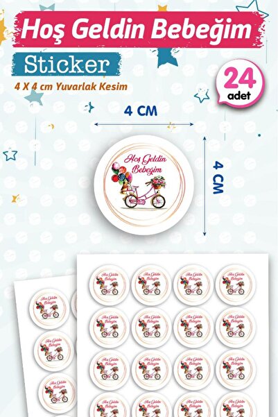 t tuğset etiket Hoş geldin Bebeğim Etiket Yuvarlak 4cm (kız) 24 Adet Bebek- Y...