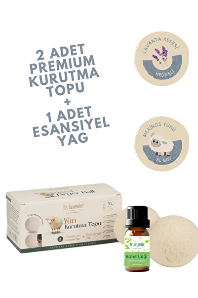Dr.Lavender %100 Merinos Yünü XL Boy Çamaşır Kurutma Topu 50 GR.+ Nane Yağı 1...