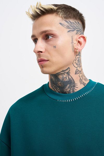 Machinist Ανδρικό φούτερ με κουβέρτα βελονιά Petrol Green